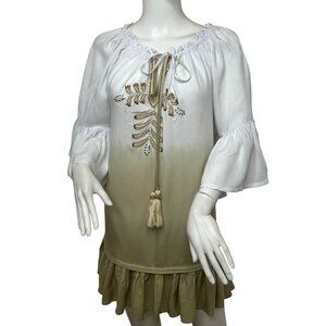 Boheme Skemo Daydream Mini Dress S White Yellow Green Embroidered Beads Tassels